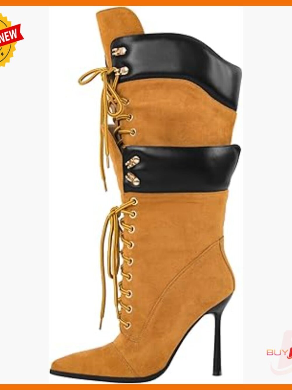 Pointed Toe Stiletto Knee High Boots Double Lace Up Strappy Riding Boots